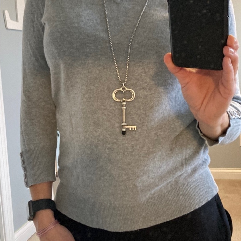 NWT Chicos Long Silver Skeleton Key Necklace